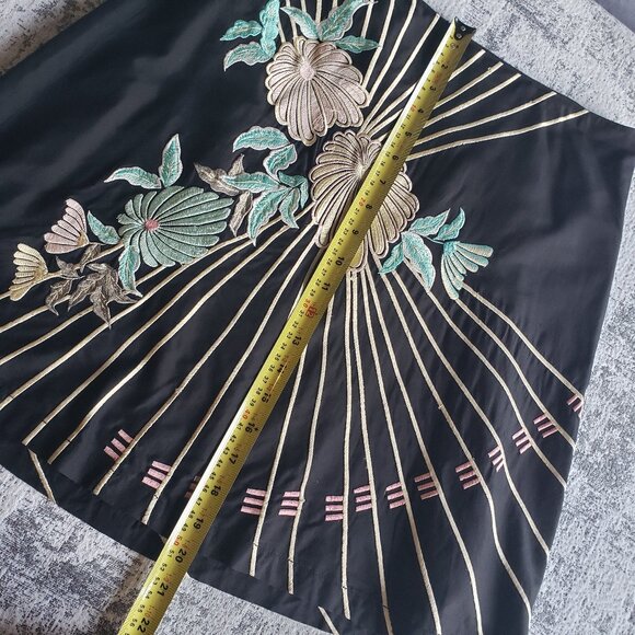 French Connection Black Skirt Embroidered Silk Blend Butterfly Flower Design - Picture 6 of 11